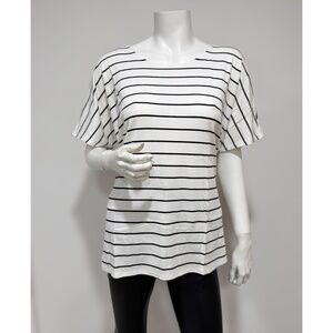 Worthington Women's White Black Stripe Self Tie Short Sleeve Casual Top Size XL
